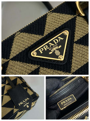 Prada 1BA906 Galleria embroidered fabric bag Black and Beige - Default Title - View 9