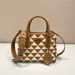 Prada 1BA906 Galleria embroidered fabric bag Brown and Beige - Default Title - View 1
