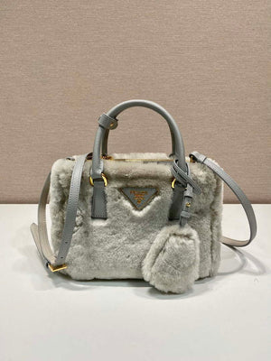 Prada 1BA906 Galleria Triangle Logo Mini Bag Gray Ladies Sheepskin - Default Title - View 1