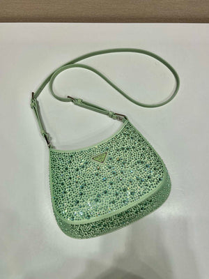 Prada 1BC169 Prada Cleo satin bag with appliqu¨¦s Green - Default Title - View 3