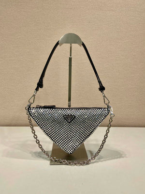 Prada 1BC190 Prada Triangle satin mini-bag with crystals Black - Default Title - View 1