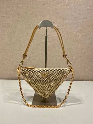 Prada 1BC190 Prada Triangle satin mini-bag with crystals Gold - Default Title - View 1