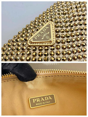 Prada 1BC190 Prada Triangle satin mini-bag with crystals Gold - Default Title - View 7