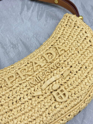 Prada 1BC194 Prada Arqué Raffia Shoulder Bag Nature - Default Title - View 6