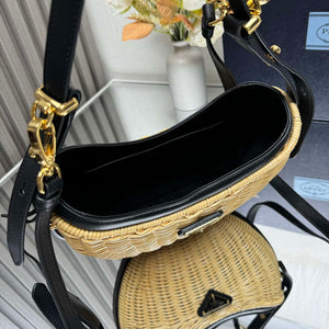Prada 1BC202 Wicker and leather Prada Arqu¨¦ bag Natural Black - Default Title - View 8