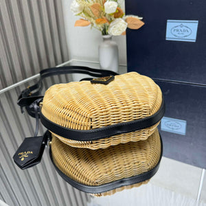 Prada 1BC202 Wicker and leather Prada Arqu¨¦ bag Natural Black - Default Title - View 9