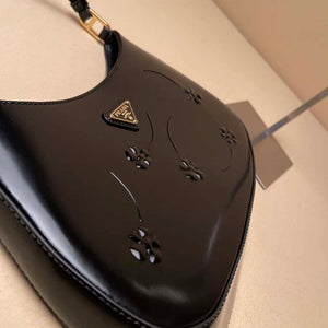Prada 1BC499 Cleo brushed Gradient leather shoulder bag relief flower Black - Default Title - View 3