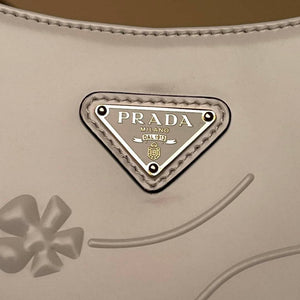 Prada 1BC499 Cleo brushed Gradient leather shoulder bag relief flower White - Default Title - View 6