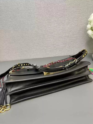Prada 1BD378 Soft Sound large leather shoulder bag with charms Black - Default Title - View 5