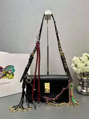 Prada 1BD379 Soft Sound small leather shoulder bag with charms Black - Default Title - View 1