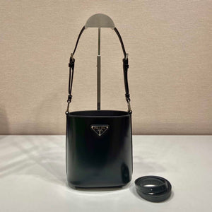 Prada Mini brushed-leather bucket bag 1BE059 Black - Default Title - View 2