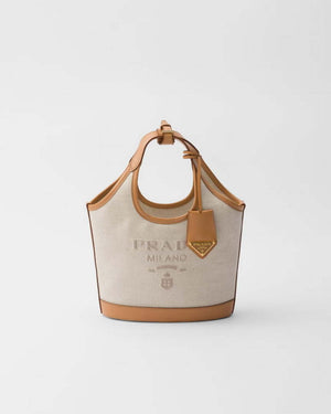 Prada 1BE074 Small linen blend and leather tote bag Natural - Default Title - View 1