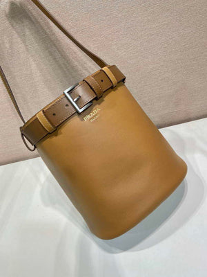 Prada 1BE085 Buckle leather bucket bag with belt Brown - Default Title - View 3