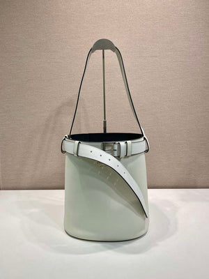 Prada 1BE085 Buckle leather bucket bag with belt White - Default Title - View 1