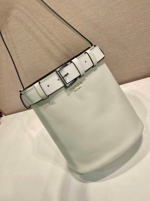 Prada 1BE085 Buckle leather bucket bag with belt White - Default Title - View 3
