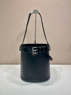 Prada 1BE085 Buckle leather bucket bag with belt Black - Default Title - View 1