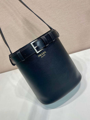 Prada 1BE085 Buckle leather bucket bag with belt Black - Default Title - View 2