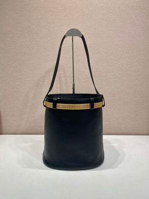Prada 1BE085 Buckle leather bucket bag with jeweled belt Black - Default Title - View 5