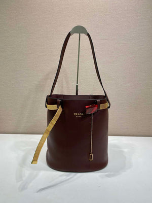 Prada 1BE085 Buckle leather bucket bag with jeweled belt Wine Red - Default Title - View 2