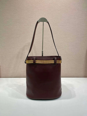 Prada 1BE085 Buckle leather bucket bag with jeweled belt Wine Red - Default Title - View 5