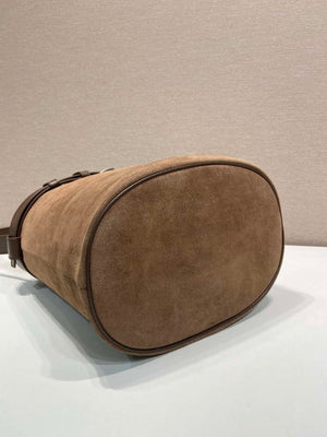 Prada 1BE085 Buckle Suede leather bucket bag with belt Dark Brown - Default Title - View 7