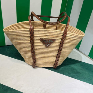 Prada 1BG312 Straw and Leather Tote Apricot - Default Title - View 2