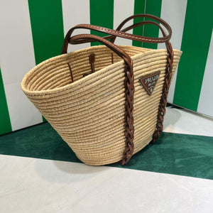 Prada 1BG312 Straw and Leather Tote Apricot - Default Title - View 3