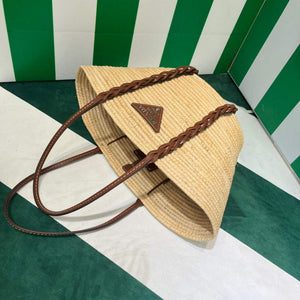 Prada 1BG312 Straw and Leather Tote Apricot - Default Title - View 9