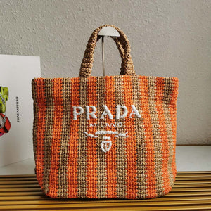 Prada 1BG392 Large Crochet tote bag Nature With Orange - Default Title - View 1
