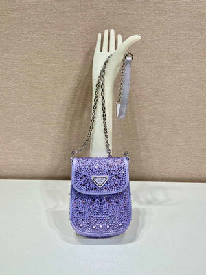 Prada 1BH185 Mini Cleo satin bag with crystals Purple - Default Title - View 1