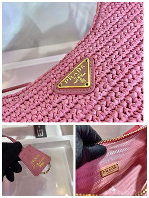 Prada 1BH204 Prada Re-Edition 2005 Raffia Bag in Pink - Default Title - View 9