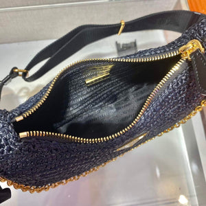 Prada 1BH204 Prada Re-Edition 2005 Raffia Bag in Black - Default Title - View 8