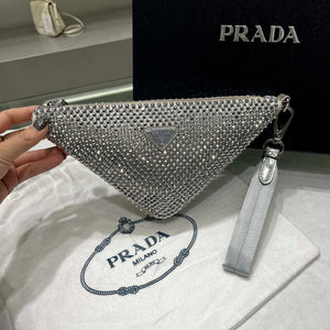 Prada 1NE039 Crystal-studded satin pouch Gray - Default Title - View 2