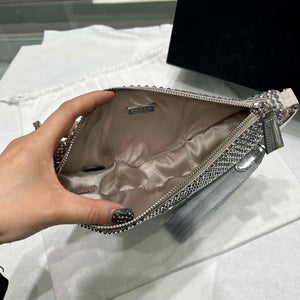 Prada 1NE039 Crystal-studded satin pouch Gray - Default Title - View 8
