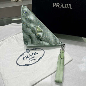 Prada 1NE039 Crystal-studded satin pouch Green - Default Title - View 1