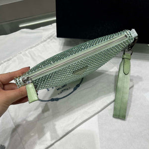 Prada 1NE039 Crystal-studded satin pouch Green - Default Title - View 3
