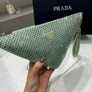 Prada 1NE039 Crystal-studded satin pouch Green - Default Title - View 4