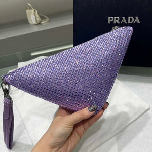 Prada 1NE039 Crystal-studded satin pouch Purple - Default Title - View 6