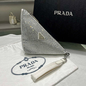 Prada 1NE039 Crystal-studded satin pouch White - Default Title - View 1