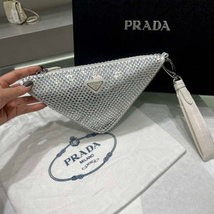 Prada 1NE039 Crystal-studded satin pouch White - Default Title - View 2