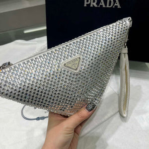 Prada 1NE039 Crystal-studded satin pouch White - Default Title - View 4