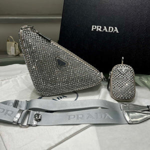 Prada 1NE190 Crystal-studded satin pouch Gray - Default Title - View 1