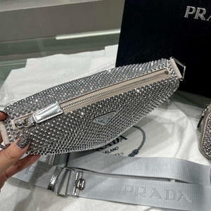 Prada 1NE190 Crystal-studded satin pouch Gray - Default Title - View 6