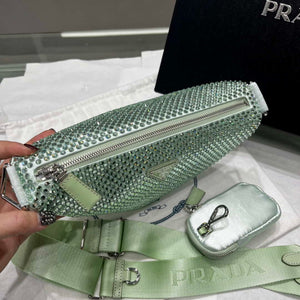 Prada 1NE190 Crystal-studded satin pouch Green - Default Title - View 2