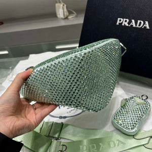 Prada 1NE190 Crystal-studded satin pouch Green - Default Title - View 4