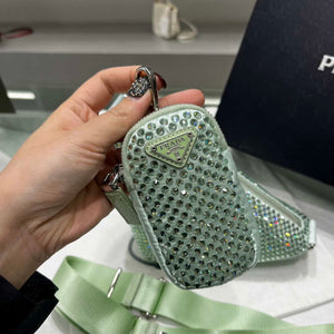 Prada 1NE190 Crystal-studded satin pouch Green - Default Title - View 6