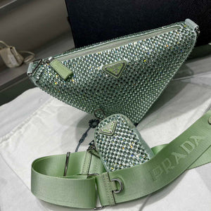 Prada 1NE190 Crystal-studded satin pouch Green - Default Title - View 9
