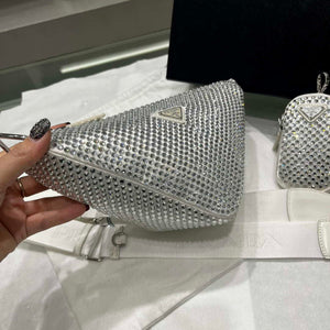 Prada 1NE190 Crystal-studded satin pouch White - Default Title - View 3