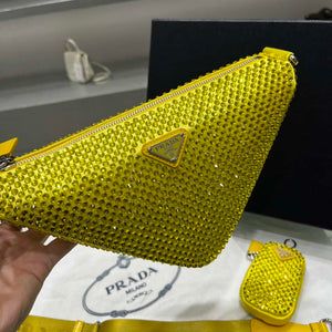 Prada 1NE190 Crystal-studded satin pouch Yellow - Default Title - View 5