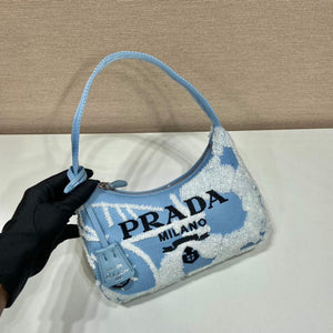 Prada 1NE515 Re-Edition 2000 embroidered drill mini bag blue white - Default Title - View 3